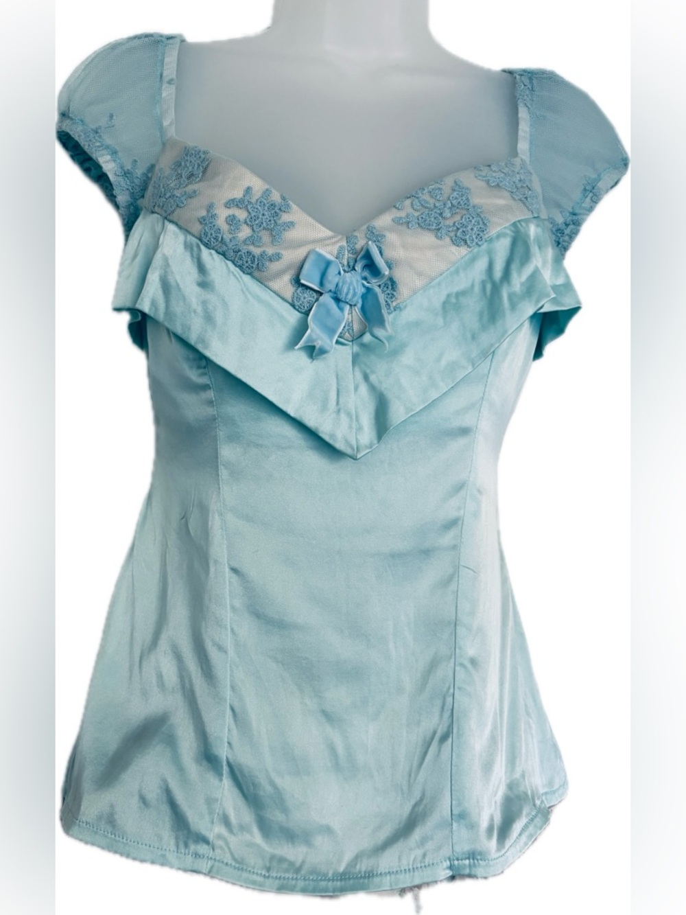 Kitten D’amour Camille blue silk blouse top rare